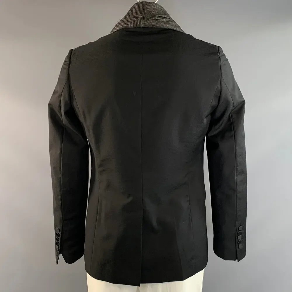 JOHN GALLIANO Chest Size 40 Black Silver Ruffled Wool Shawl Sport Coat